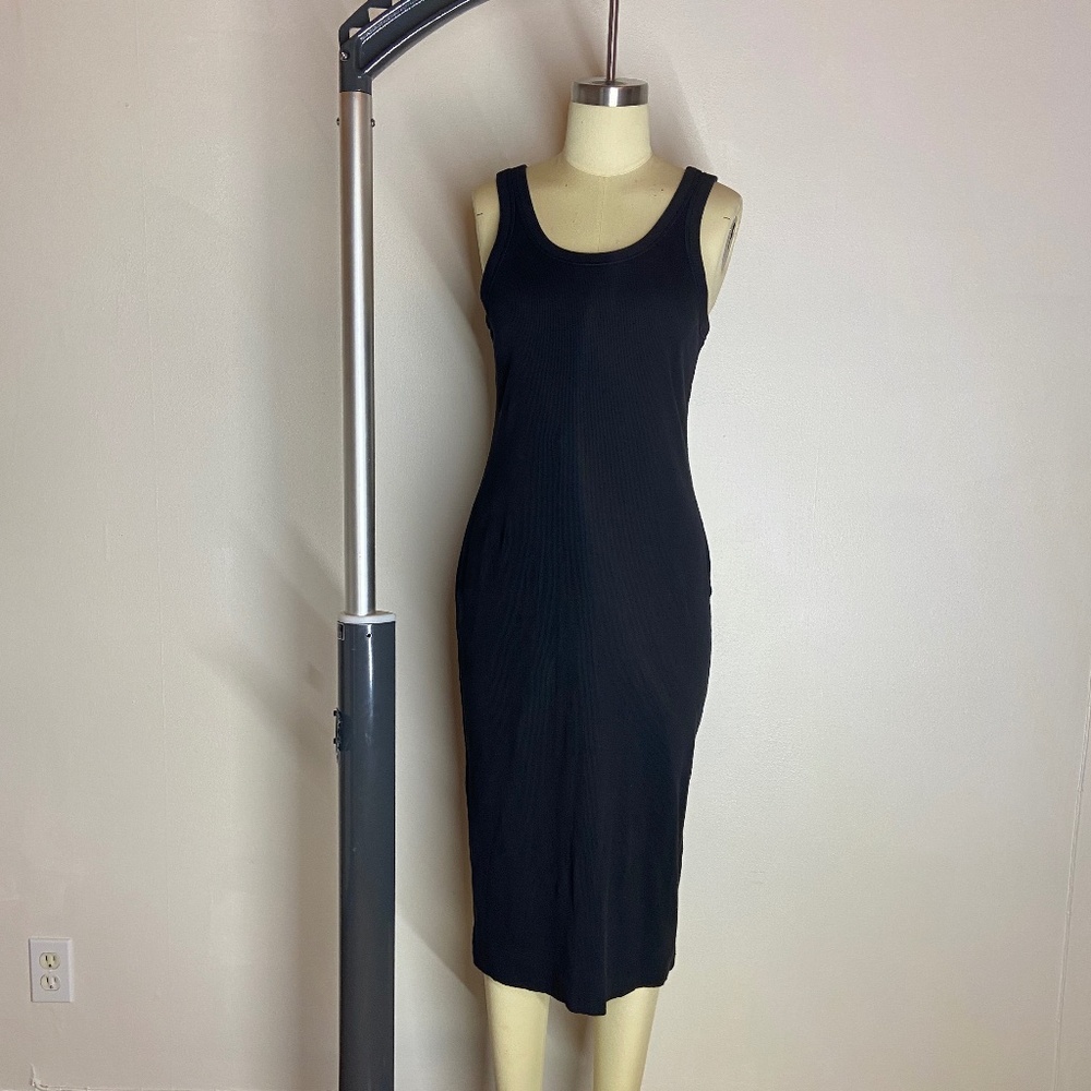 Everlane Black Organic Cotton Rib Stretch Bodycon Scoop Neck Midi Dress - Size M